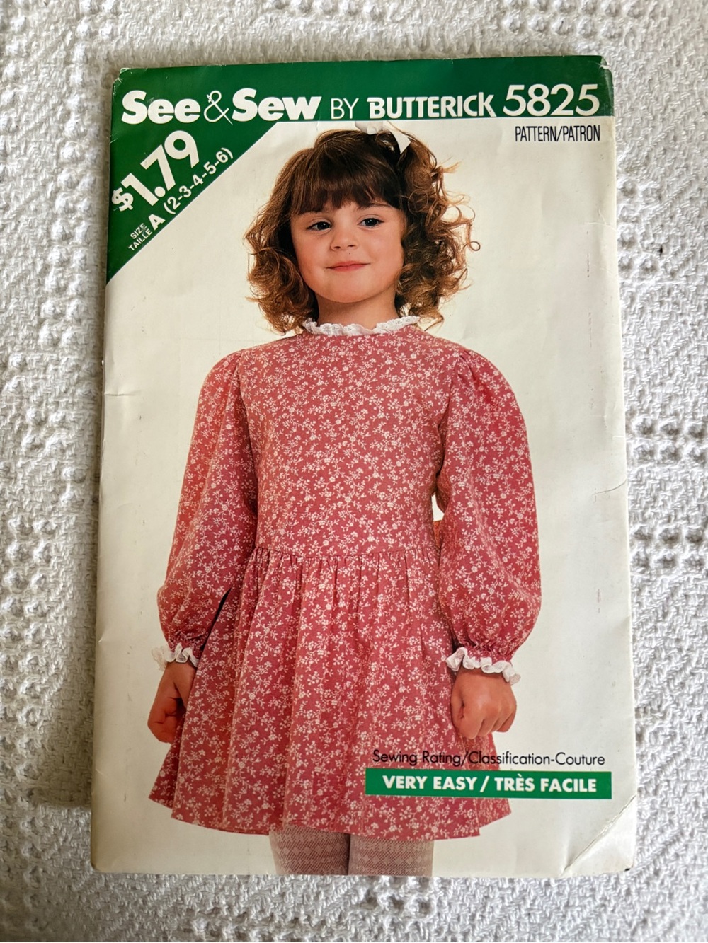 Vintage Butterick See & Sew Pattern 5825 for Toddler/Girl’s Dress